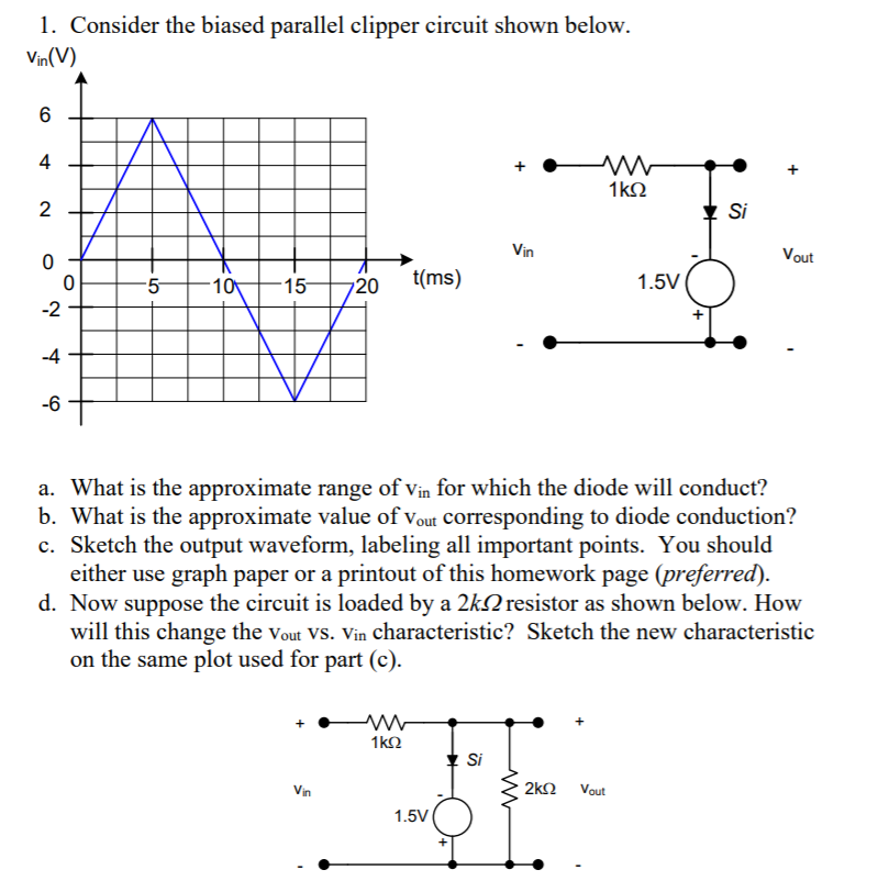 Solved 1 Consider The Biased Parallel Clipper Circuit Shown Chegg