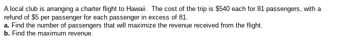 Solved A Local Club Is Arranging A Charter Flight To Hawaii Chegg
