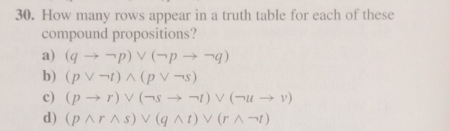 Solved How Many Rows Appear In A Truth Table For Each Of Chegg