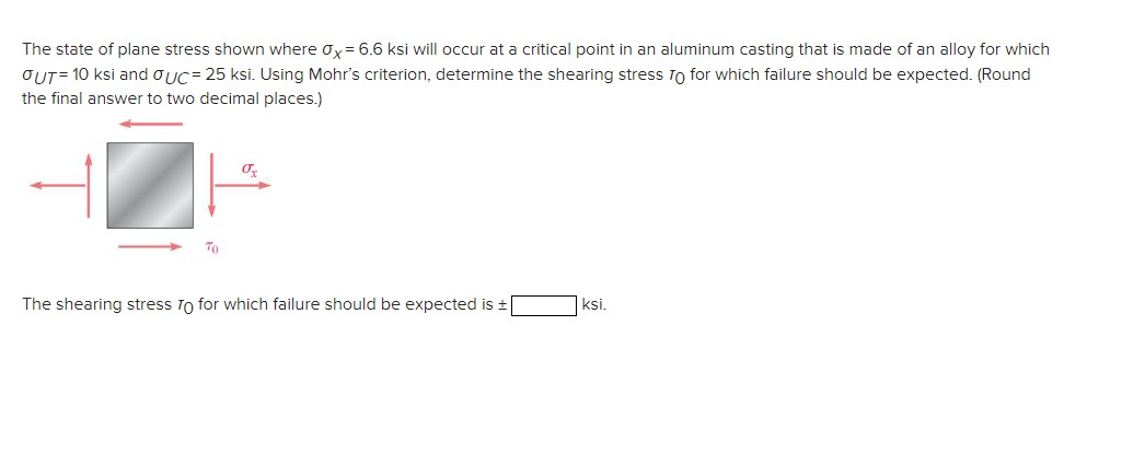 Solved The State Of Plane Stress Shown Where X Ksi Will Chegg