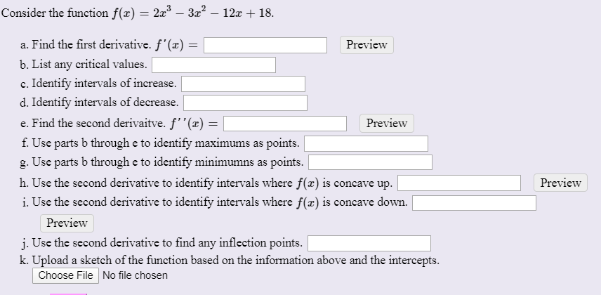 Solved Consider The Function F X 2x3 3x2 12x 18 A Chegg