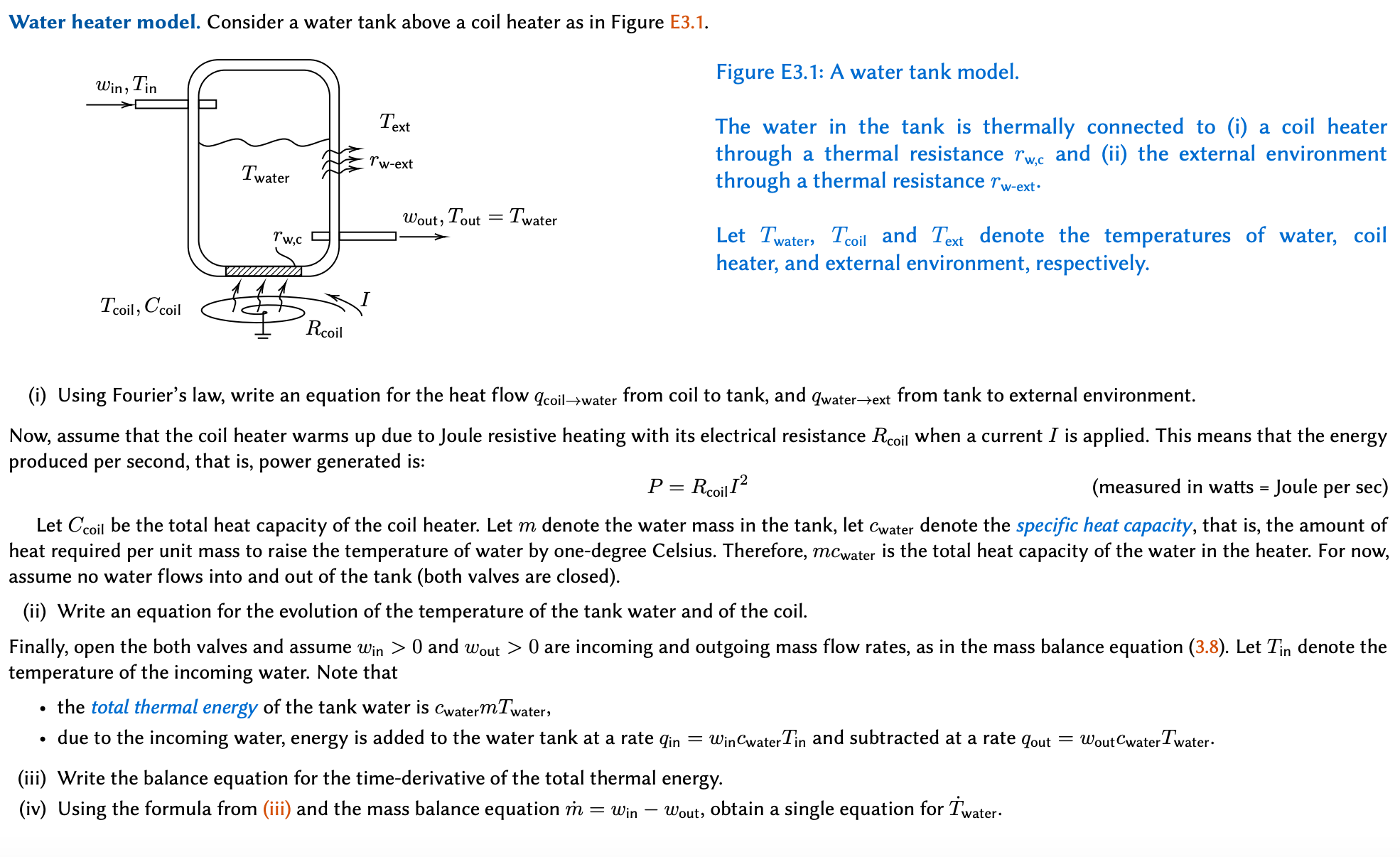 Solved Water Heater Model Consider A Water Tank Above A Chegg