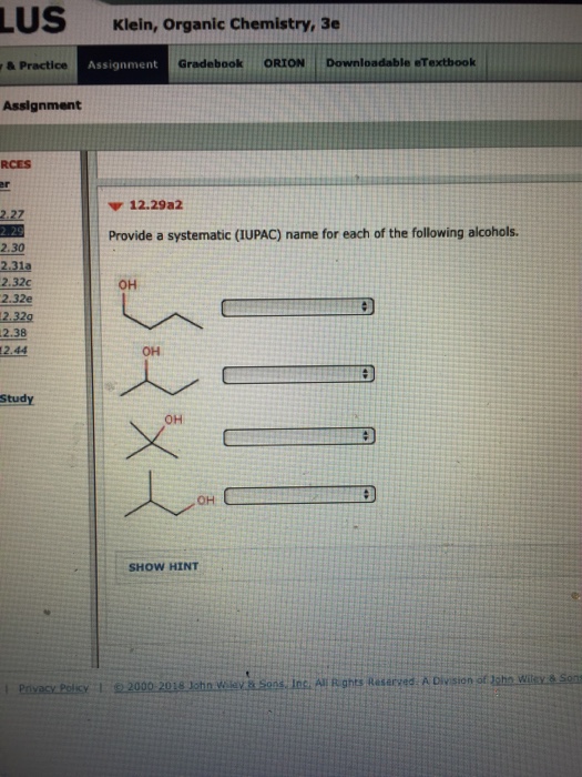 Solved LUS Klein Organic Chemistry 3e Practice Assignment Chegg