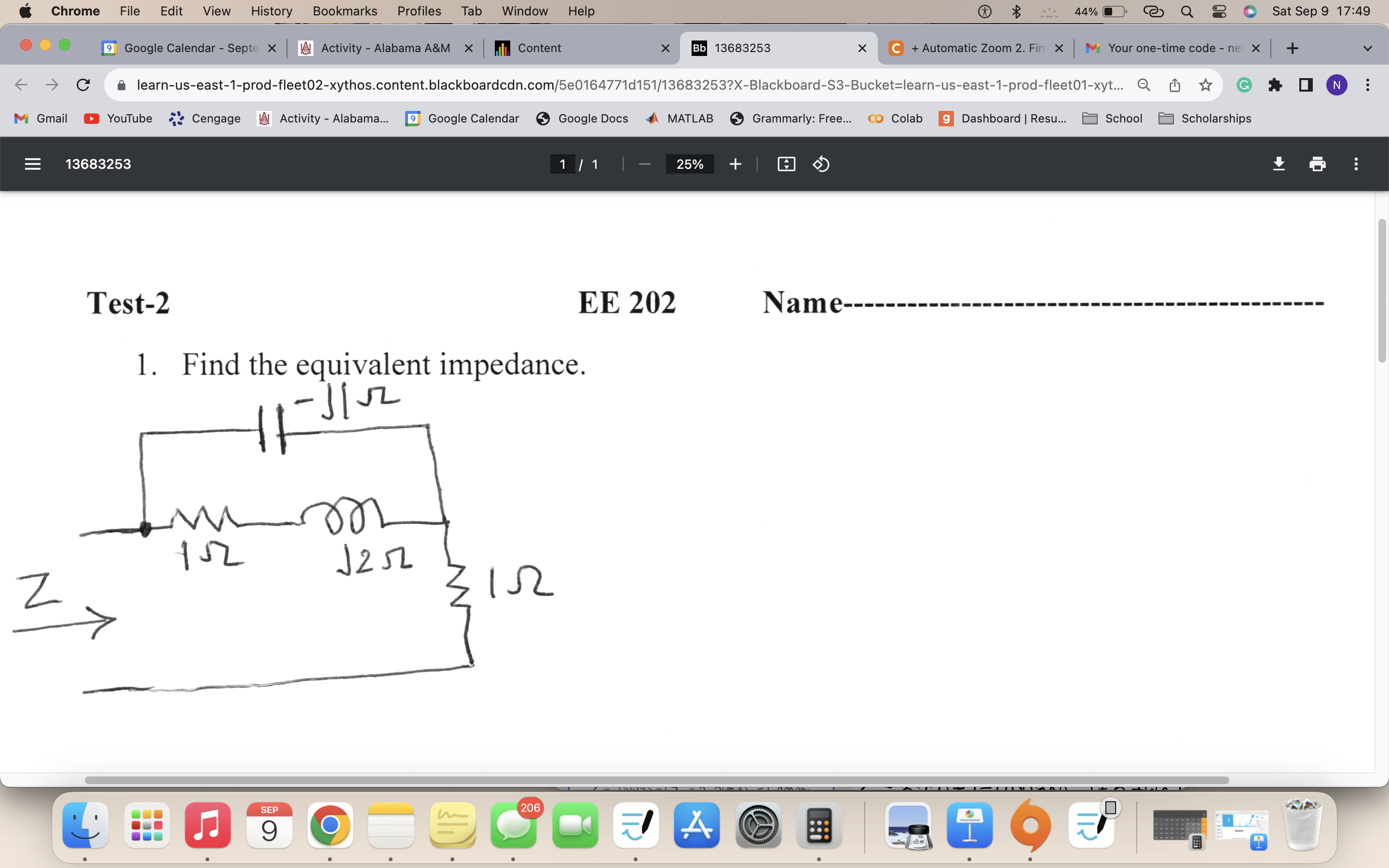 Solved 1 Find The Equivalent Impedance Chegg