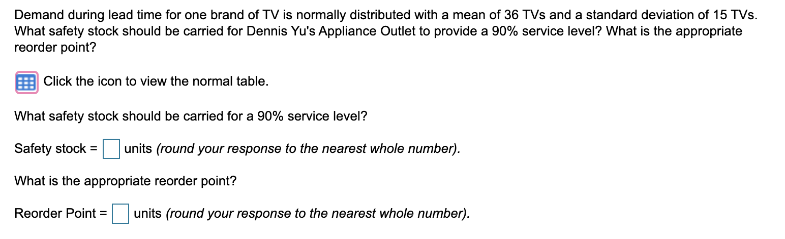 Solved Demand During Lead Time For One Brand Of TV Is Chegg