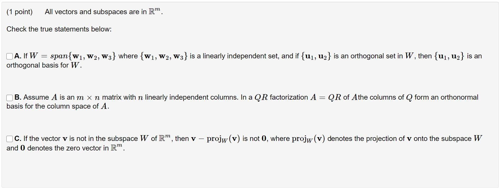 Solved Point All Vectors And Subspaces Are In R Check Chegg