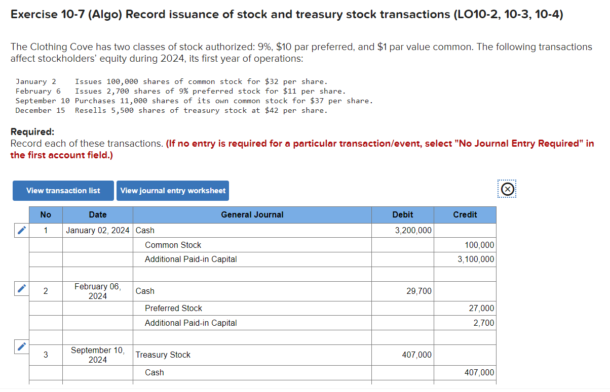 Solved Exercise Algo Record Issuance Of Stock And Chegg