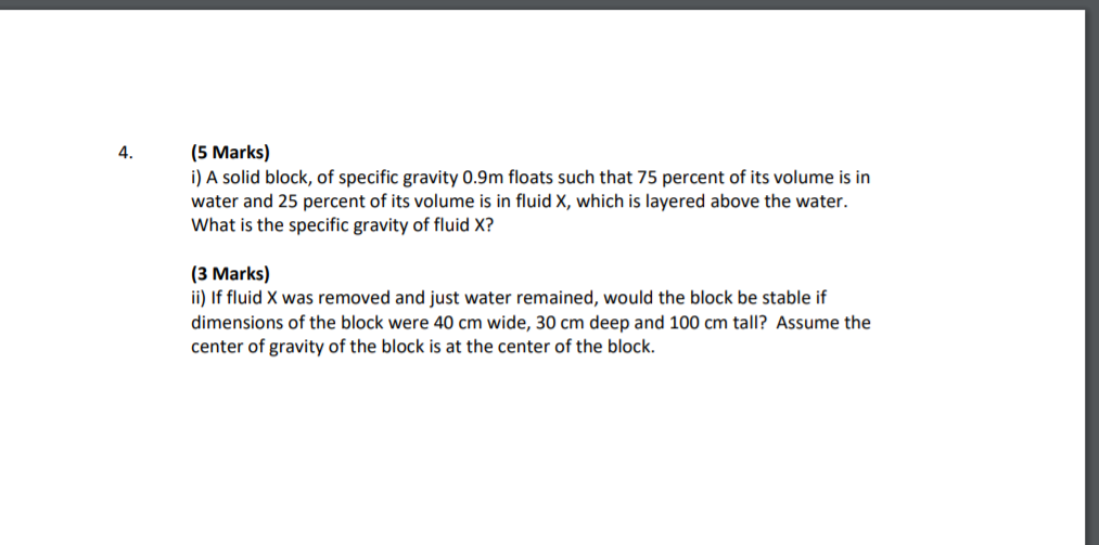 Solved Marks I A Solid Block Of Specific Gravity Chegg