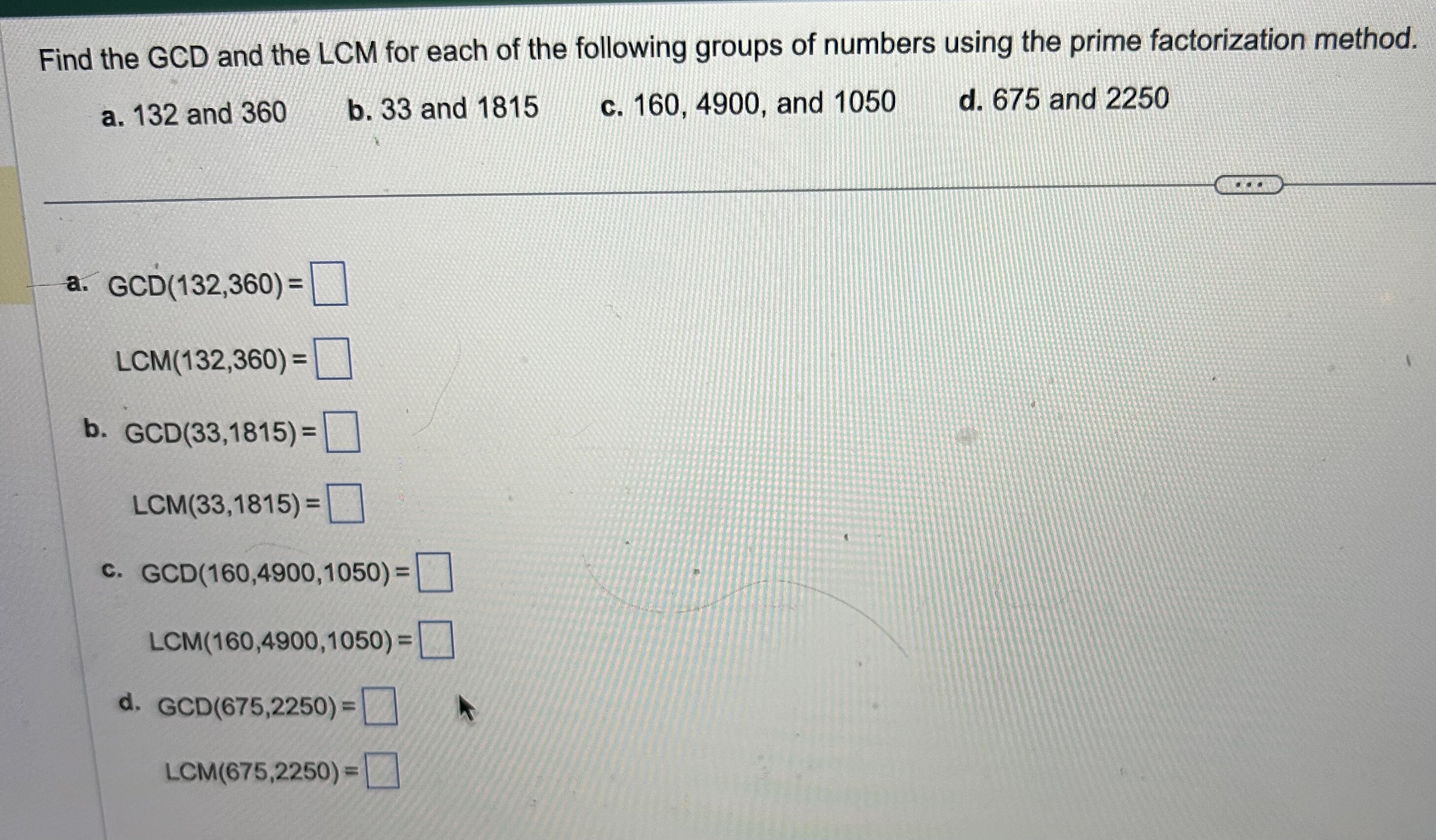 Solved Find The Gcd And The Lcm For Each Of The Following Chegg