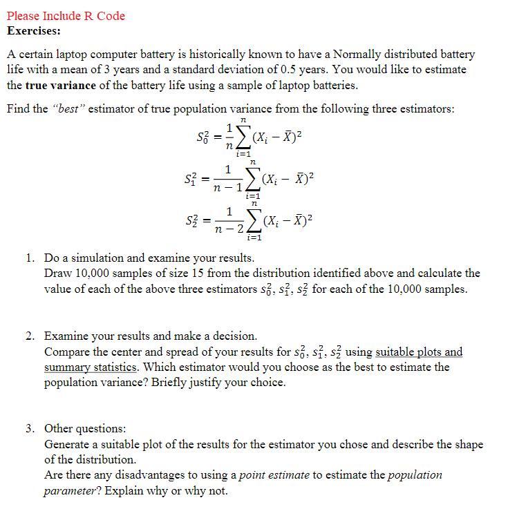 Solved Please Include R Code Exercises A Certain Laptop Chegg