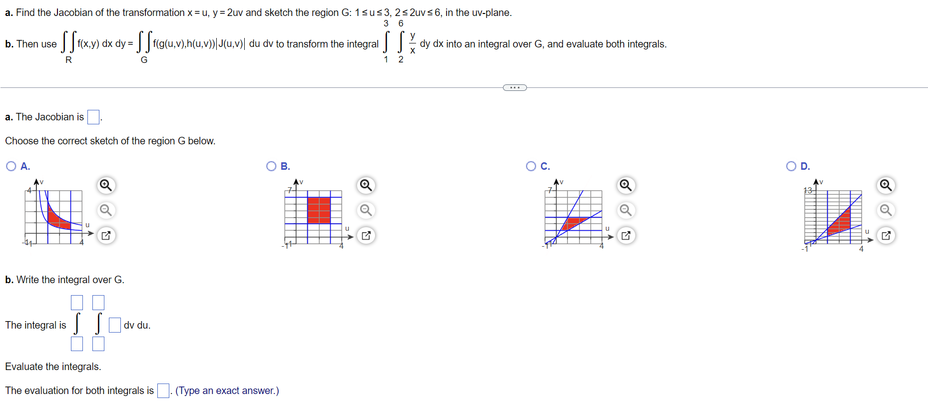 Solved A Find The Jacobian Of The Transformation X U Y 2uv Chegg