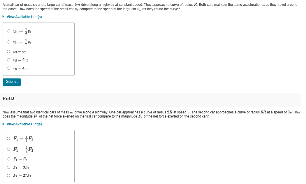 Solved A Small Car Of Mass M And A Large Car Of Mass 4m Chegg