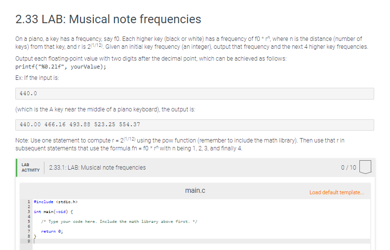 Solved C Language Lab Musical Note Frequencies On A Chegg