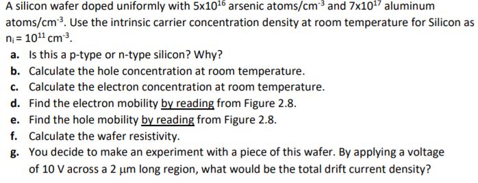 Solved A Silicon Wafer Doped Uniformly With 5x1016 Arsenic Chegg