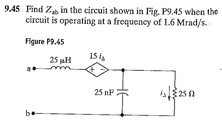 Solved 9 45 Find Zab In The Circuit Shown In Fig P9 45 When Chegg