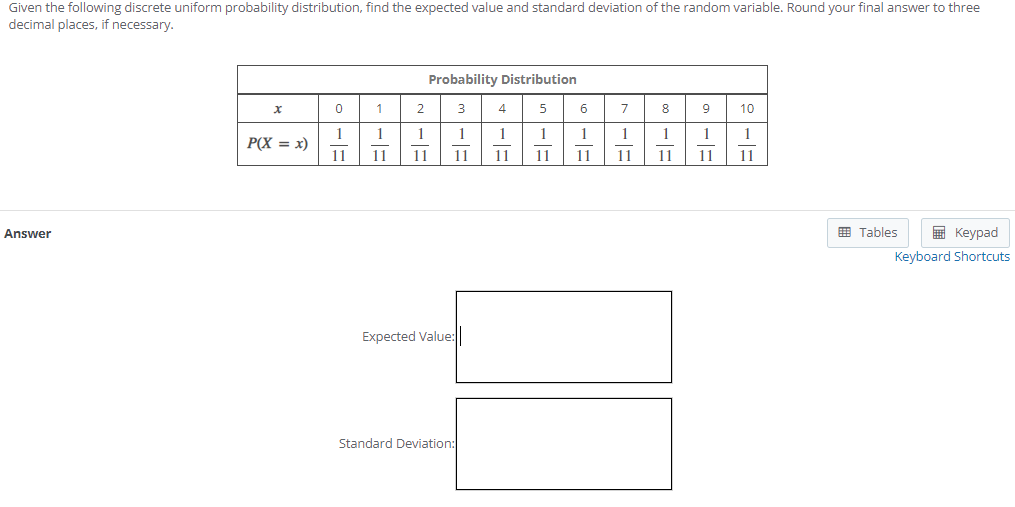 Solved Given The Following Discrete Uniform Probability Chegg