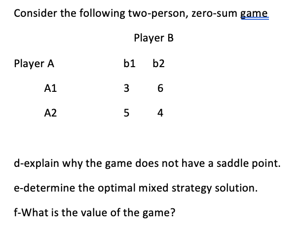 Solved Consider The Following Two Person Zero Sum Game Chegg