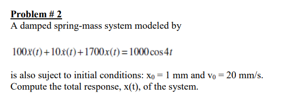 Solved Problem A Damped Spring Mass System Modeled By Chegg