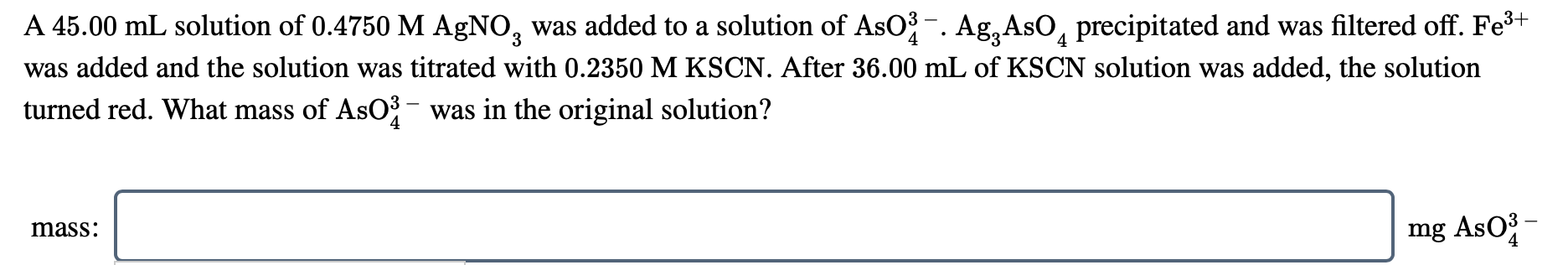 Solved A Ml Solution Of M Agno Was Added To A Chegg