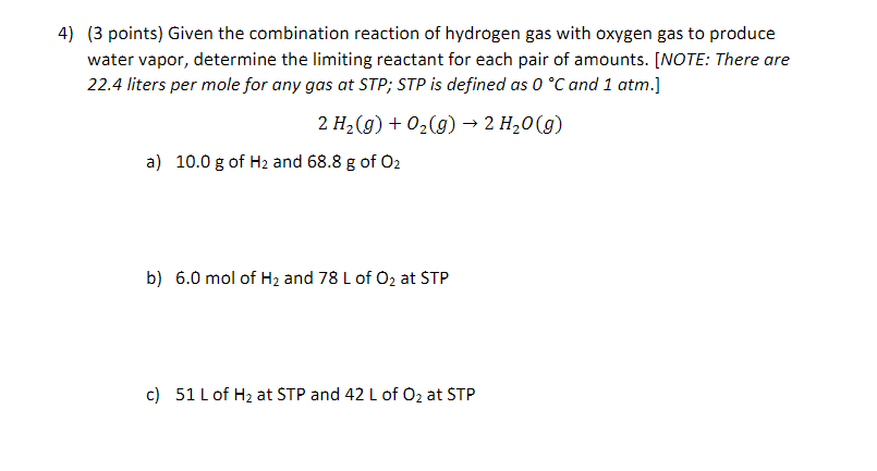 Solved 4 3 Points Given The Combination Reaction Of Chegg