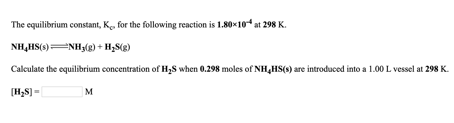 Solved The Equilibrium Constant Kc For The Following Chegg