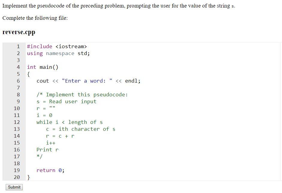 Solved Implement The Pseudocode Of The Preceding Problem Chegg