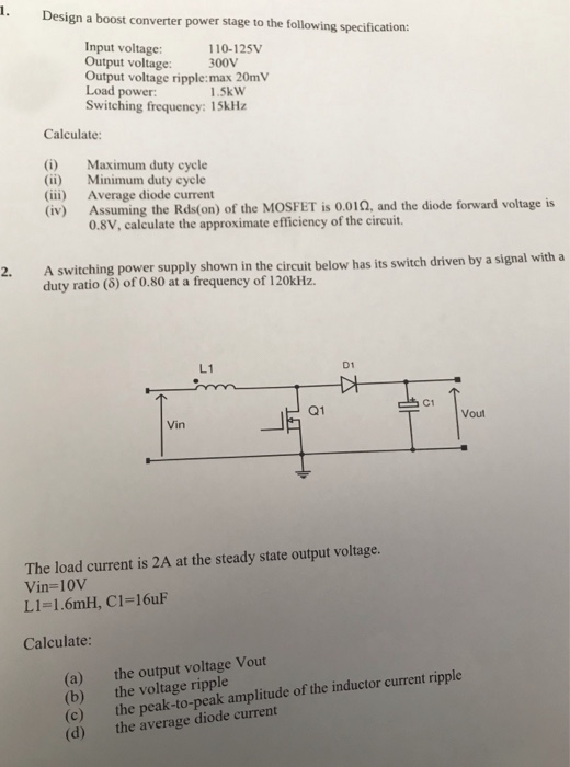 Solved Design A Boost Converter Power Stage To The Following Chegg