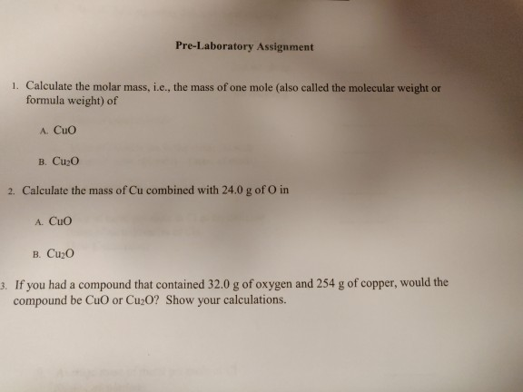 Solved Pre Laboratory Assignment 1 Calculate The Molar Chegg