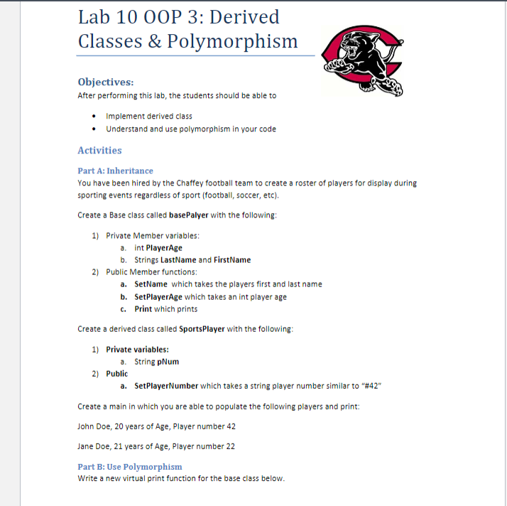 Solved Lab 10 OOP 3 Derived Classes Polymorphism Chegg