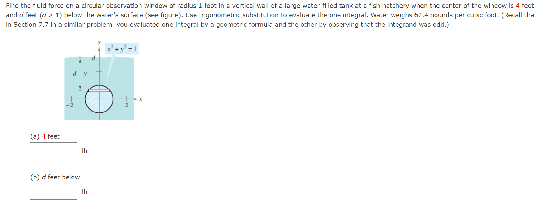 Solved Find The Fluid Force On A Circular Observation Window Chegg