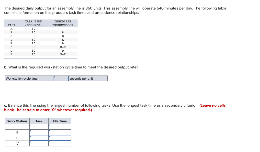 Solved The Desired Daily Output For An Assembly Line Is Chegg