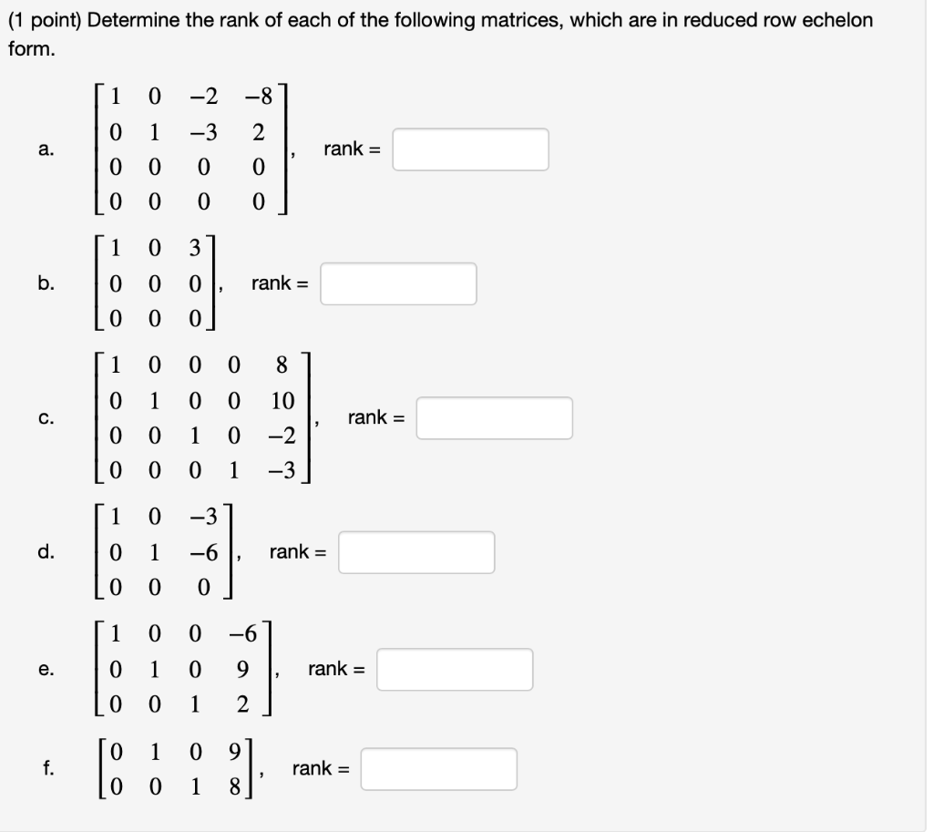 Solved Point Determine The Rank Of Each Of The Following Chegg