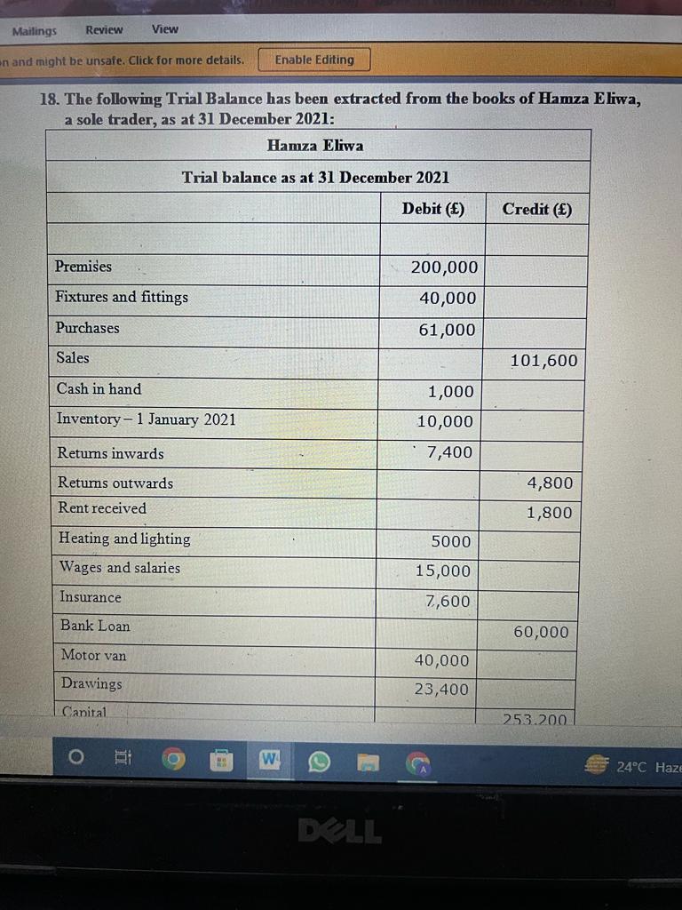 18 The Following Trial Balance Has Been Extracted Chegg