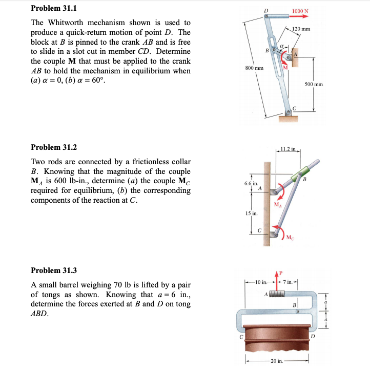 Solved N Mm Problem The Whitworth Mechanism Chegg