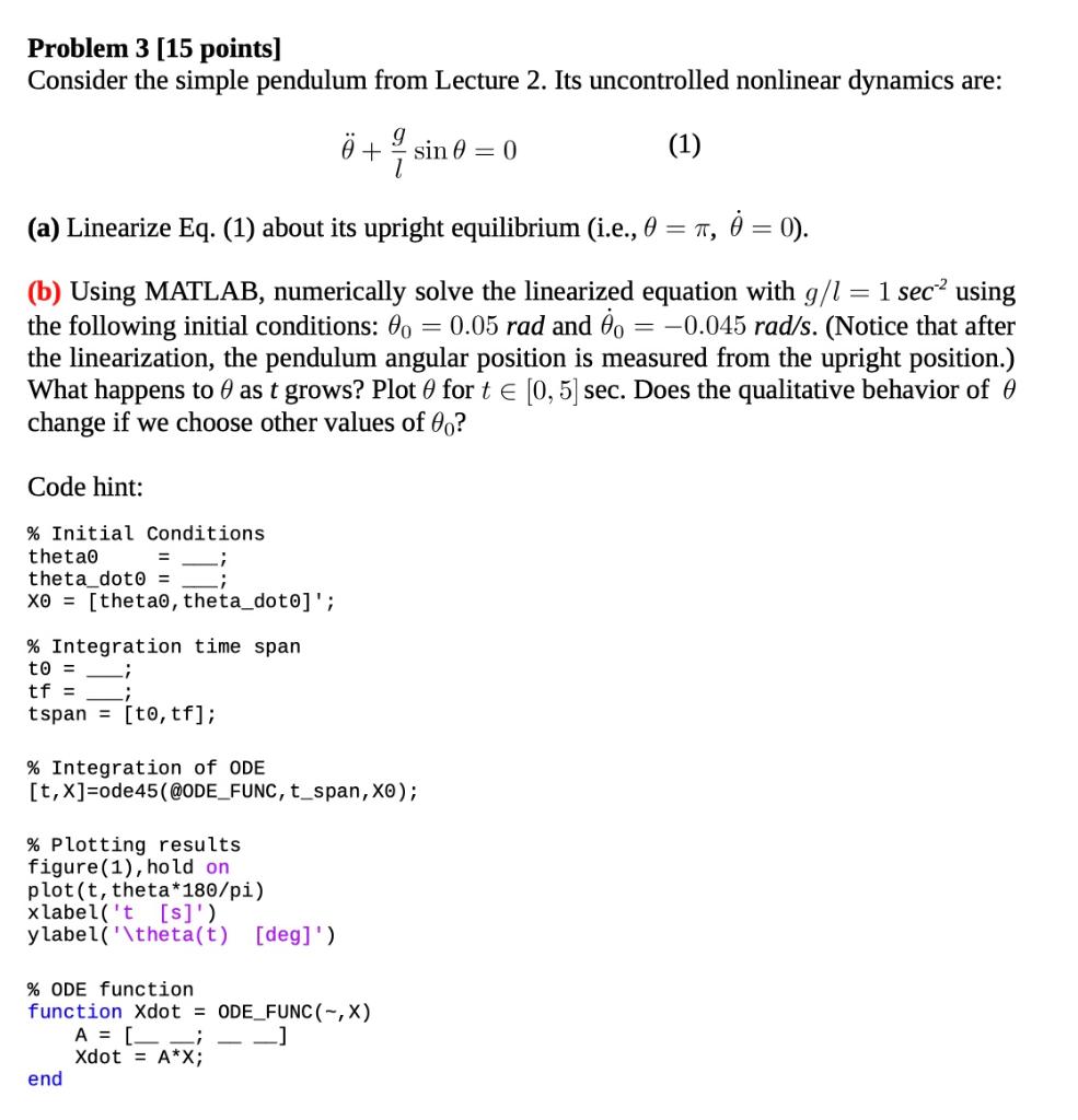 Solved Problem 3 15 Points Consider The Simple Pendulum Chegg