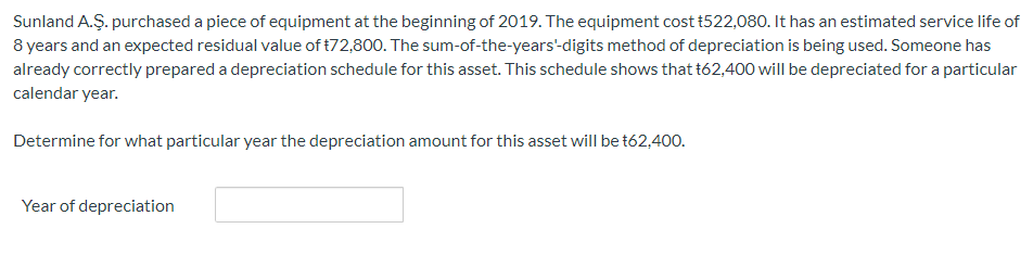 Solved Sunland A Ş purchased a piece of equipment at the Chegg