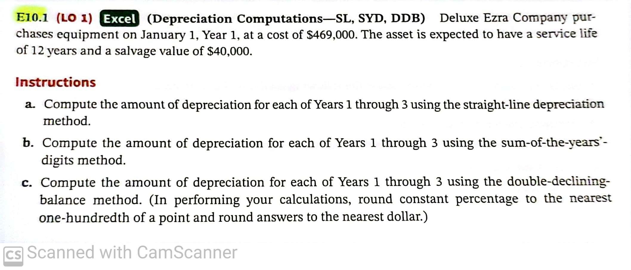 Solved E Lo I Excel Depreciation Computations Sl Chegg