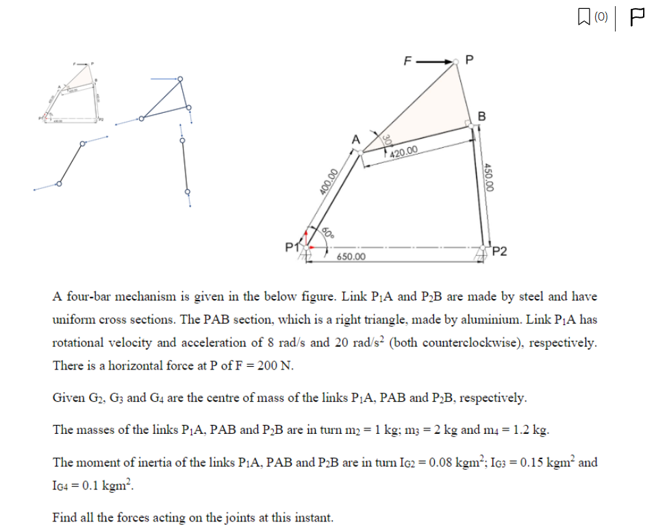 Solved A Four Bar Mechanism Is Given In The Below Figure Chegg