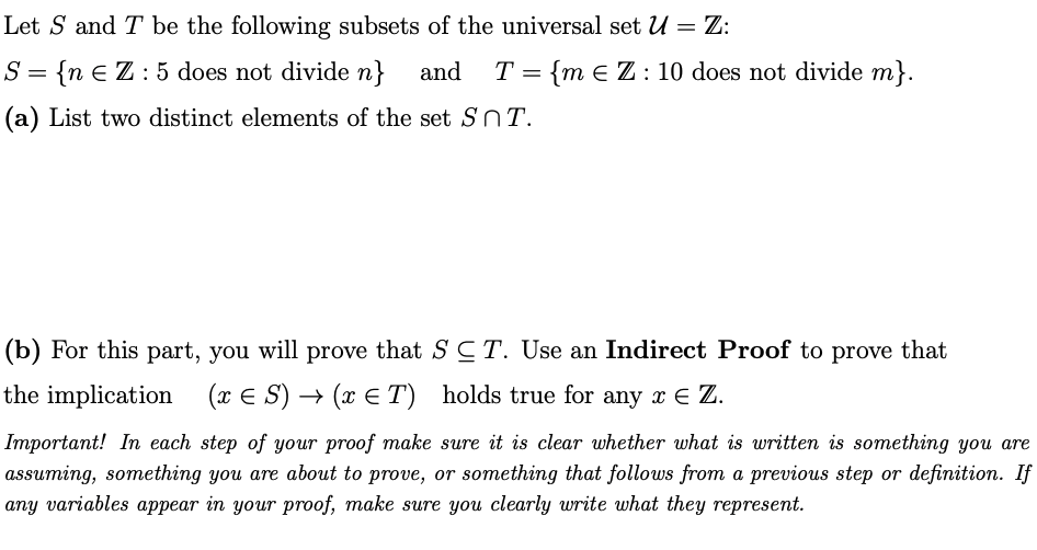 Solved Let S And T Be The Following Subsets Of The Universal Chegg