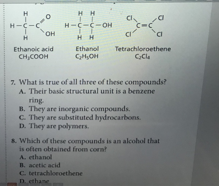 Solved Cl H C C OH C C Cl Cl Ethanoic Acid CH3COOH Ethanol Chegg