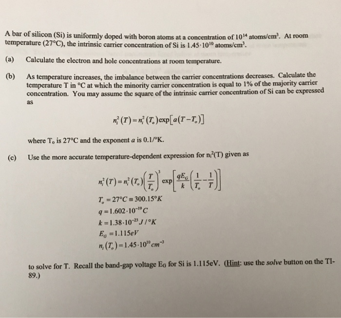 Solved A Bar Of Silicon Si Is Uniformly Doped With Boron Chegg