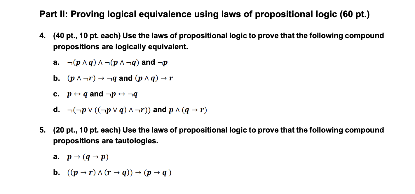 Solved Part Ii Proving Logical Equivalence Using Laws Of Chegg