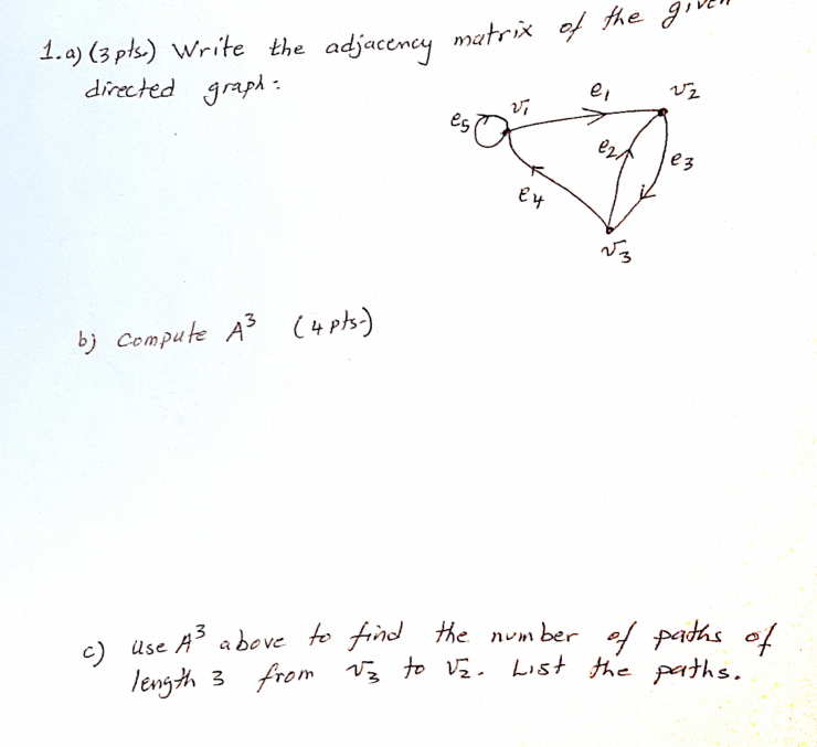 Solved 1 A 3 Pts Write The Adjacency Matrix Of The Give Chegg