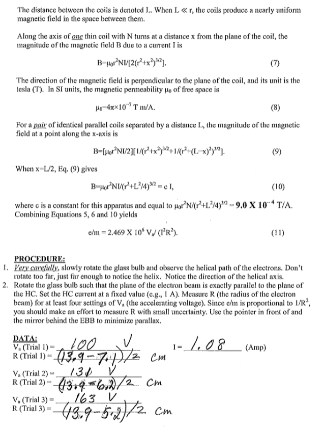 Solved Objective Measure The Charge To Mass Ratio E M Of Chegg