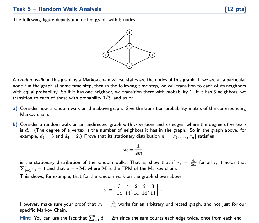 Solved Task 5 Random Walk Analysis 12 Pts The Following Chegg