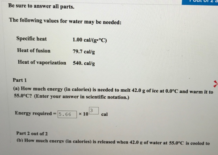 Solved Be Sure To Answer All Parts The Following Values For Chegg