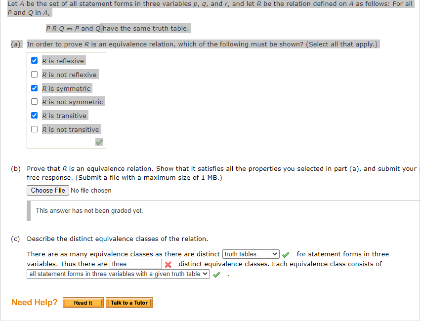 Solved Let A Be The Set Of All Statement Forms In Three Chegg