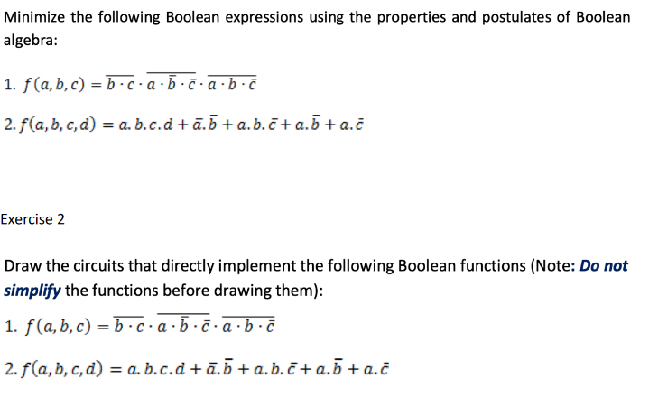 Solved Minimize The Following Boolean Expressions Using The Chegg