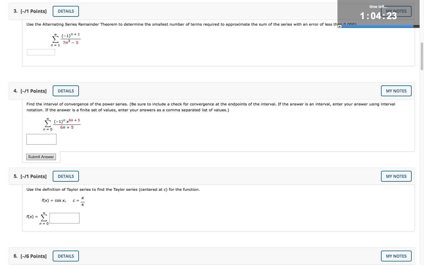 Solved 3 1 Points DETAILS Time Left MY NOTES 1 04 23 Chegg