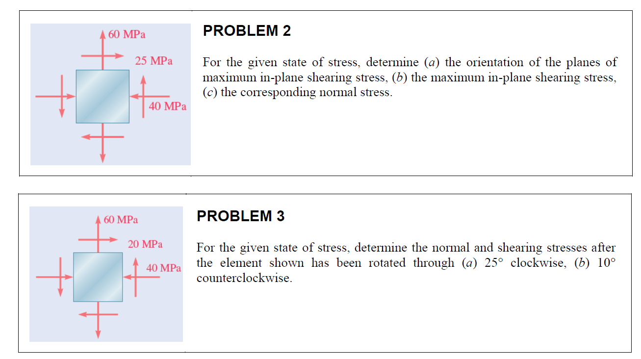 Solved PROBLEM 1 4 20 Ksi For The Given State Of Stress Chegg